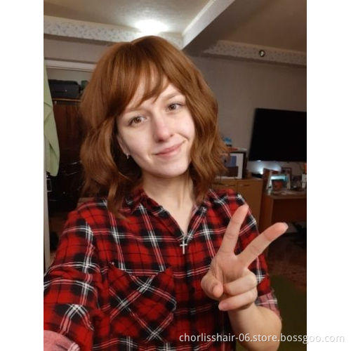 Cute Realistic High Quality Water Wave Short Best Curly Synthetic Bob Cosplay Cheap Pink Paula Young Wigs With Bangs For Women